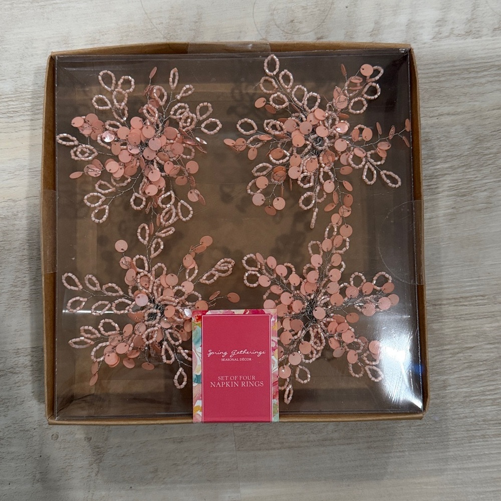 Pink Beaded Napkin Rings Set of Four